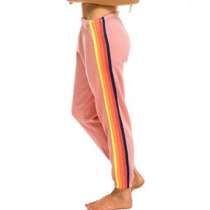 Aviator Nation Pink Joggers with Rainbow Stripes